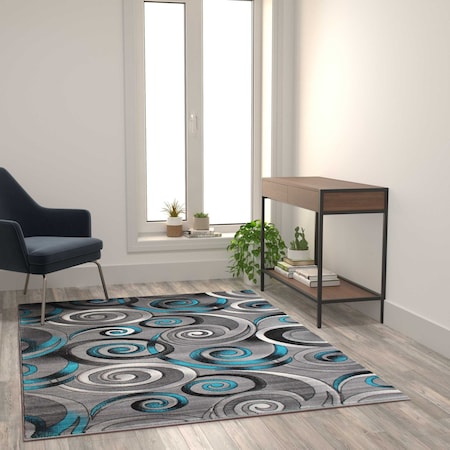Flash Furniture Turquoise 5' x 7' Modern Swirl Area Rug ACD-RG414-57-TQ-GG